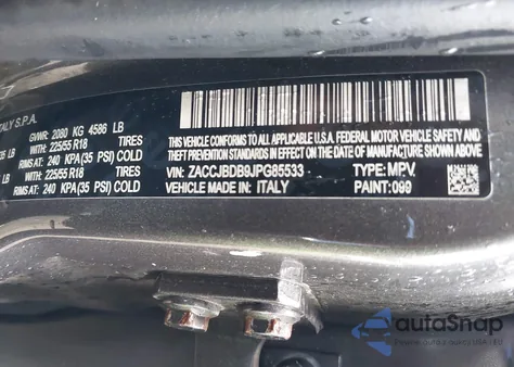 2018 Jeep Renegade Limited 4X4 from USA, damaged, VIN ZACCJBDB9JPG85533